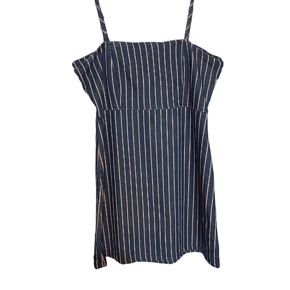Alter'd State Blue Denim Pinstripe Mini Dress with Adjustable Straps Size Large‎